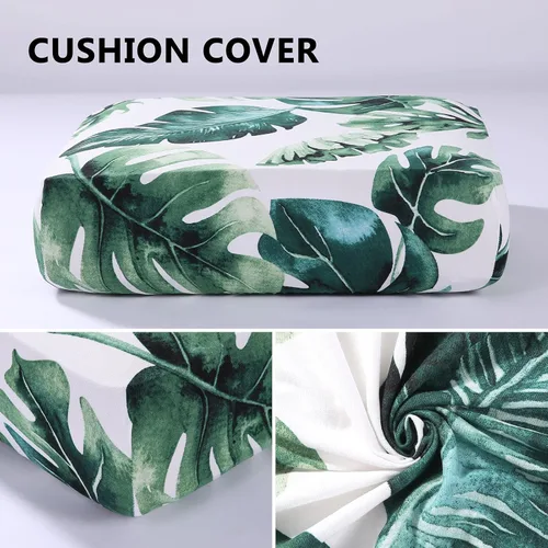 Miniatura 5 de hyha Fundas de cojín para sofá estampadas, fundas florales lavables para sofá de 2 cojines, fundas de cojín de exterior con patrón elástico
