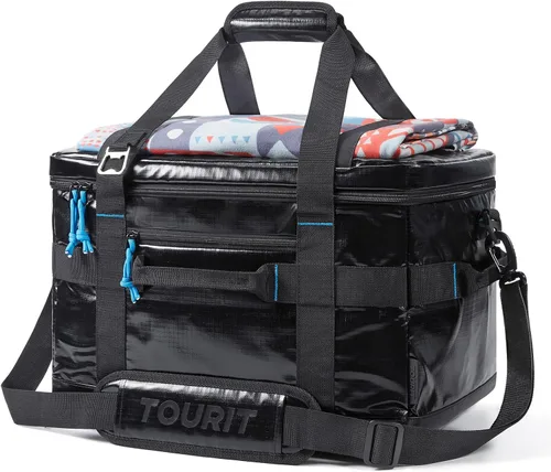Miniatura 19 de TOURIT Lonchera térmica con lados blandos 48/60 latas gran bolsa de almuerzo plegable, caja de hielo, 8.4/10.6 galones enfriadores sin fugas y Negro