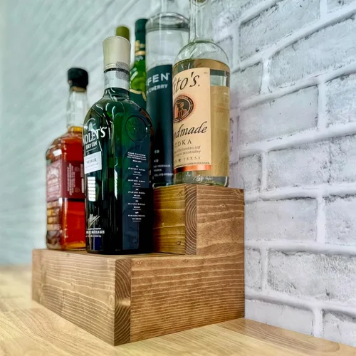 Miniatura 10 de Estante escalonado para botellas Expositor de botellas de licor de 2 niveles Organización de bar Estante de encimera de cocina (Early American)