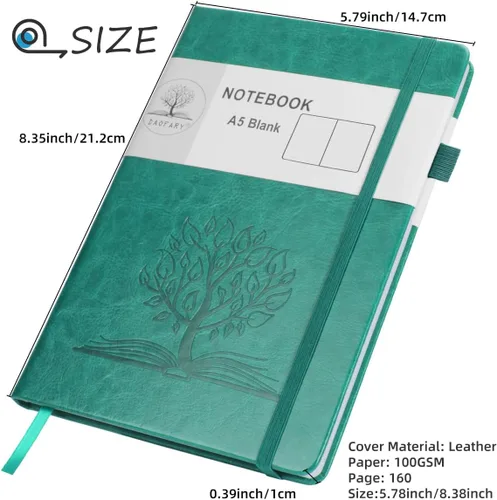 Miniatura 2 de Daofary - Cuaderno de diario A5, cuadernos en blanco de cuero, 160 páginas, diario de papel grueso de 100 g/m², cuaderno de escritura con tapa dura