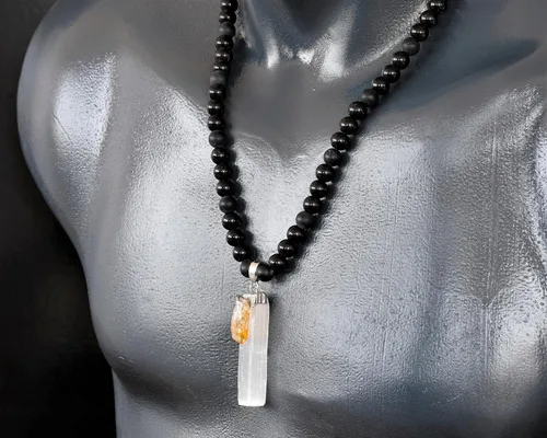 Miniatura 108 de Colgante de turmalina cruda natural, Collar de cuentas de ónix negro genuino, Collar de piedra negra, Collar de piedras preciosas, Cuentas de 0.315