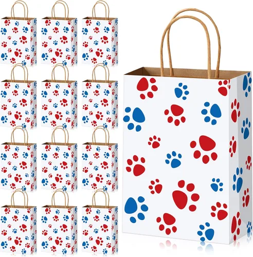 Miniatura 25 de Blulu 20 piezas bolsas de regalo con forma de pata de cachorro con asas de papel trenzado, bolsas de papel para regalo de golosinas para mascotas