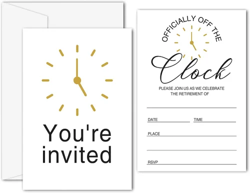 Miniatura 7 de Invitaciones para fiestas de jubilación, tarjetas de invitación de jubilación negras y doradas para hombres, mujeres, enfermeras, profesores