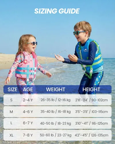 Miniatura 5 de Gogokids Chaleco de natación para niños de 2-3-4-5-6-7-8-9 años, flotadores de piscina para niños de 30-50-70 libras, flotabilidad para niños