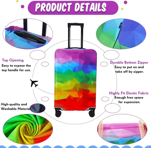 Miniatura 3 de Sweetude Funda de equipaje de viaje, lavable, protector de maleta con diseño de rombos geométricos, para equipaje de 18 a 28 pulgadas, 3 tamaños