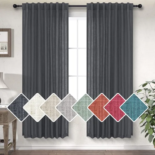 Miniatura 42 de Cortinas Largas de Lino de Lino 108 Pulgadas de Longitud para Sala de Estar 2 Paneles Bolsillo de Pestaña Trasera Cortinas Grandes para Ventana Saco