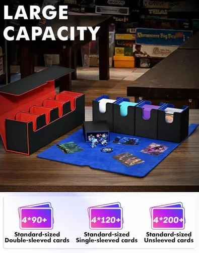 Miniatura 3 de UAONO Caja de cartas con bandeja de dados para MTG, funda de cartas 5 en 1 con capacidad para más de 800 tarjetas sin mangas, organizador magnético