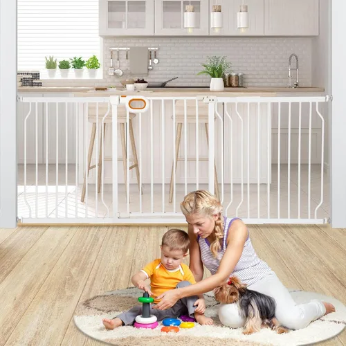 Miniatura 13 de owlie Puerta para bebés de interior de 75 a 85 pulgadas, puerta de seguridad extra ancha para perros, puerta de escalera grande, puertas ajustables