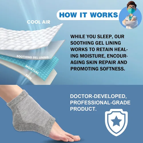 Miniatura 6 de TEAWOO - 6 pares de calcetines hidratantes para talones, calcetines sin dedos con gel para hidratación y reparación de pies secos y agrietados