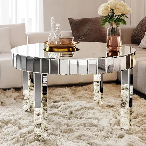 Miniatura 37 de KEVINSPACE Mesa auxiliar negra con borde dorado en la parte inferior, mesa de centro redonda para espacios pequeños, mesa auxiliar de madera mesita