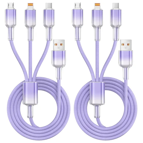 Miniatura 28 de Cable de carga múltiple (paquete de 2 cables de 4 pies) 3 en 1 para múltiples dispositivos, cable de carga universal trenzado de nailon para Negro