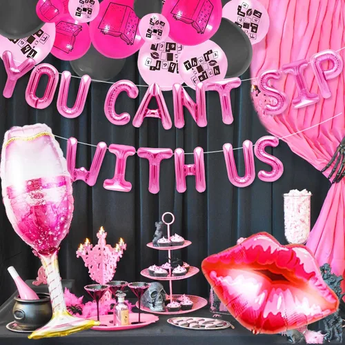 Miniatura 3 de LaVenty Decoración de fiesta con texto en inglés «You Can't Sip With Us», decoración de fiesta de cumpleaños de niña significativa para despedida