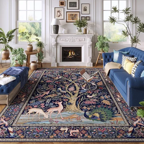 Miniatura 20 de Rugcomf Alfombra de pasillo lavable para cocina 2'6''x8' Alfombra de pasillo para entrada interior floral antideslizante alfombra suave para Azul