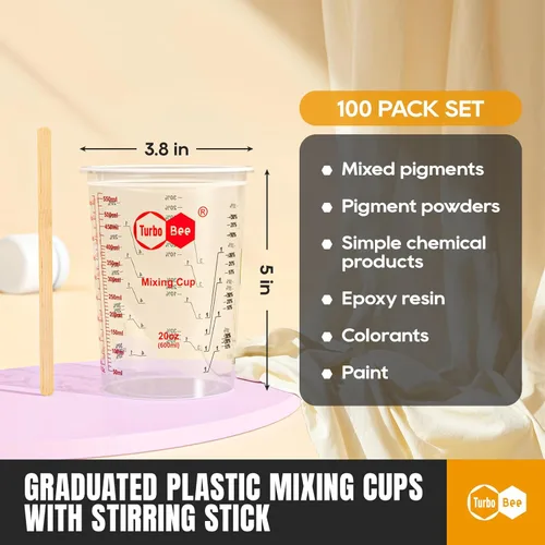 Miniatura 2 de Vasos mezcladores de resina de 20 onzas, diseño fácil de separar, paquete de 100 vasos de mezcla de plástico PP graduados para resina epoxi, pintura