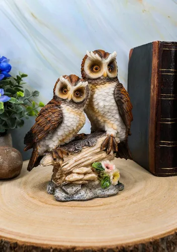 Miniatura 6 de Ebros - Estatua romántica de 2 búhos grandes cuernos para pareja en tocón de árbol, 6.25 pulgadas de alto, amor caprichoso de San Valentín, bosque