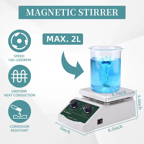 Miniatura 2 de Lab 572.0 °F/572℉ 2000 RPM Agitador magnético Placa caliente 2L y baño de agua de laboratorio Calentador termostático Digital LWB-2 Dispositivos