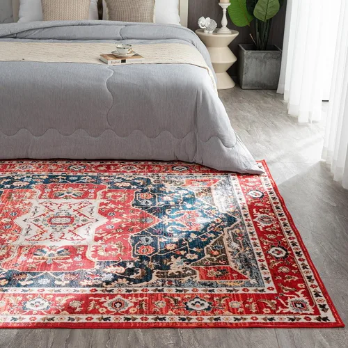 Miniatura 412 de Syalife 4x6 Alfombra Lavable para Área, Ultra Suave Antideslizante, Pila Baja, Alfombra Vintage Resistente a Manchas para Sala de Estar, Alfombra