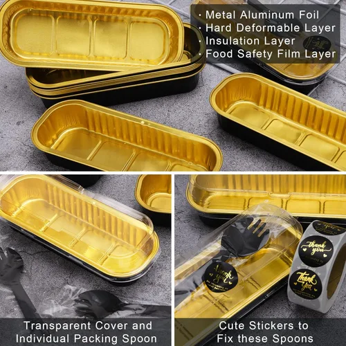 Miniatura 2 de Paquete de 100 mini moldes para pasteles de 6.8 onzas con tapas, moldes para hornear de papel de aluminio, recipientes individuales para postres