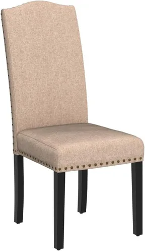 Miniatura 4 de Yaheetech Juego de 4 sillas de comedor tapizadas de tela moderna con patas de madera maciza y adornos de cabeza de clavo para cocina, sala de estar