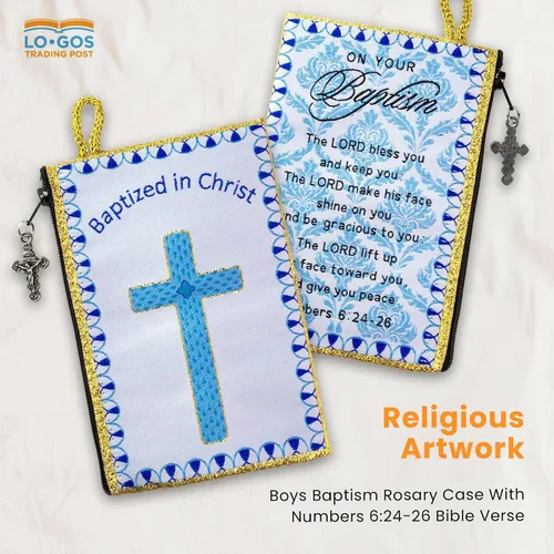 Miniatura 6 de Bolsa de rosario católico, estuche de rosario de bautismo para niños con números 6:24-26, versículo de la Biblia, 4 x 6 pulgadas, joyería y monedero