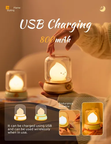 Miniatura 7 de WANIDEA Chibi Flame - Juego de 2 lámparas de noche, estilo anime, adorables y acogedoras, retro, recargable, para decoración, accesorios de Amarillo