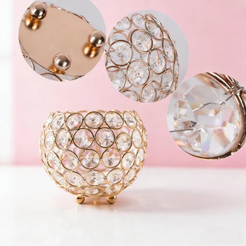 Miniatura 4 de Crystal Beads Makeup Brush Holder, Handcrafted Cosmetics Makeup Brushes Cup Organizer Vanity Decor, Candle Holder Decoration Tray(Gold)