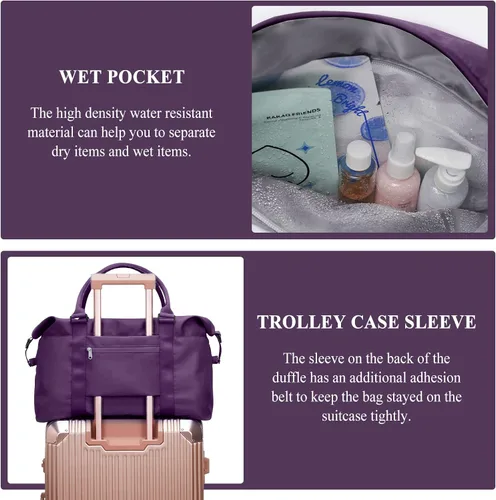 Miniatura 5 de Bolsas de fin de semana para mujer, bolsa de lona de viaje, bolsa de transporte para artículos personales durante la noche con bolsillo para ropa