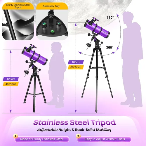 Miniatura 4 de Telescopio, telescopio reflector newtoniano 150EQ para adultos y principiantes, telescopios profesionales para adultos de alta potencia