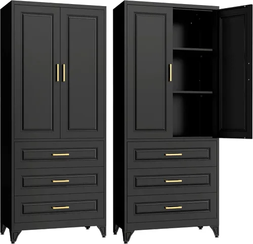 Miniatura 24 de SteeLoong - Gabinete de despensa de cocina, gabinetes de almacenamiento de despensa de metal azul de 71" con puertas y 4 estantes ajustables