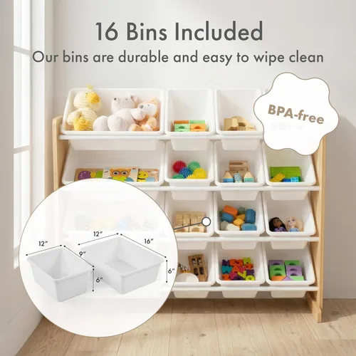 Miniatura 3 de Humble Crew Organizador de almacenamiento de juguetes de gran tamaño con 16 contenedores extraíbles, natural/blanco, gran almacenamiento de juguetes