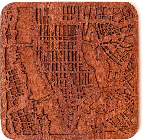 Miniatura 150 de Posavasos Amsterdam Map by O3 Design Studio, 1 pieza, posavasos de madera Sapele con mapa de la ciudad, hecho a mano, varias ciudades opcionales