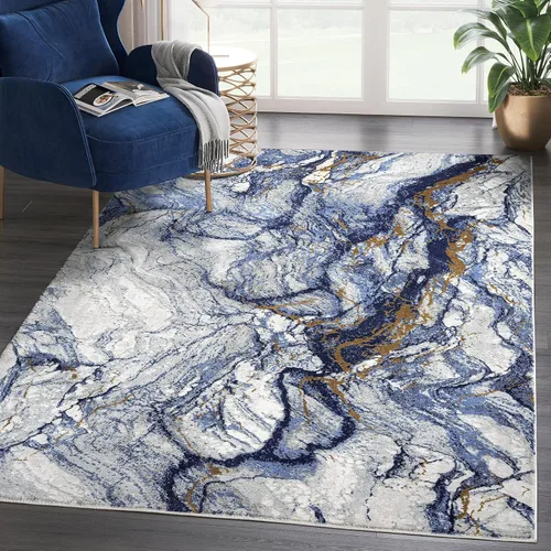 Abani Regal Collection - Alfombra de área con diseño de mármol azul/gris, 6 x 9 pies, fácil de limpiar, duradera para niños y mascotas, lavable,