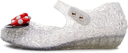 Miniatura 3 de OMGard Zapatos de gelatina para niñas, sandalias de cumpleaños de princesa de reina de la nieve para niñas pequeñas, sandalias azules con purpurina