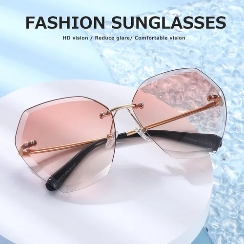 Miniatura 2 de AEVOGUE - Los lentes de sol para mujer sin bordes lentes de corte de diamante de tamaño grande AE0534