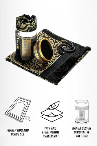 Miniatura 6 de ihvan online Alfombra de oración musulmana y cuentas de oración con caja de regalo cilíndrica de diseño elegante, Janamaz, suave sajadah, juego