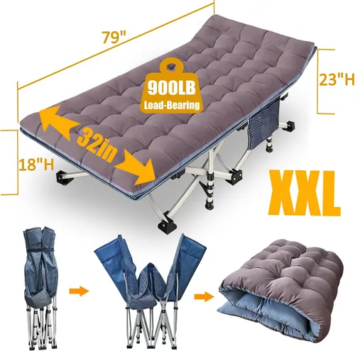Miniatura 4 de Catre de camping de 79 pulgadas de largo x 32 pulgadas de ancho x 18 pulgadas de alto con cómodo colchón para adultos, catres XXL de gran