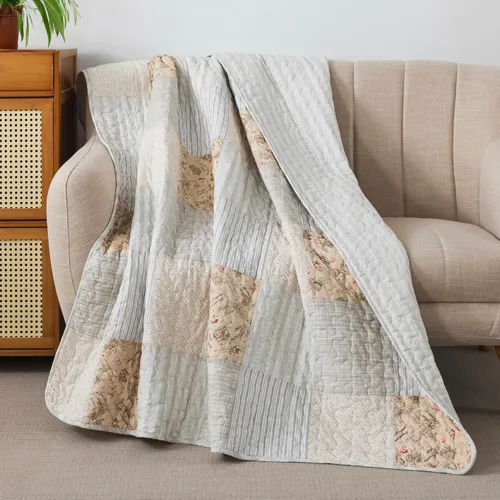 Miniatura 12 de SLPR Manta de Tiro Acolchada de Algodón, 50" x 60" Colcha de Retazos Floral Estilo Granja, Manta de Tiro de Retazos Shabby Chic Colcha de Regazo