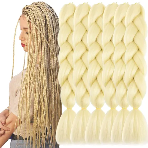 Miniatura 32 de 3 paquetes de extensiones de cabello sintético para trenzar de color negro a azul, tamaño jumbo ombré, de 24 pulgadas o trenzas de ganchillo