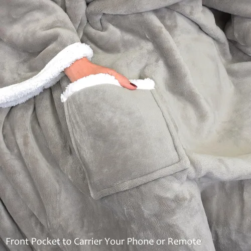 Miniatura 6 de Catalonia - Manta de forro polar tipo sherpa con mangas y bolsillo, microfelpa abrigada y cómoda para ver TV, manta para adultos, mujeres y hombres