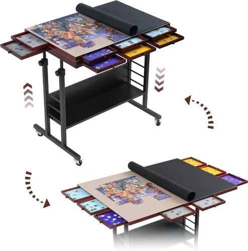 Tektalk Tabla de rompecabezas plegable de 2000 piezas con ajuste de altura, mesa de rompecabezas con 2 cubiertas de fieltro y 8 bandejas/cajones de
