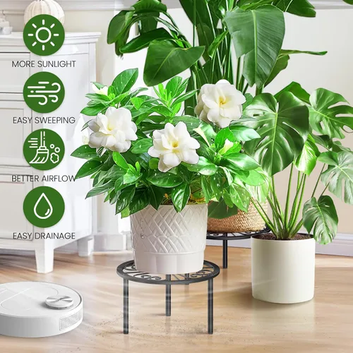Miniatura 6 de TOSKING Soporte de metal resistente para plantas, patrón redondo de desplazamiento clásico de 9 pulgadas, patas niveladoras antideslizantes