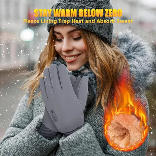 Miniatura 2 de ihuan Guantes de invierno para hombres y mujeres, guantes de clima frío para correr, ciclismo, guantes impermeables para la nieve, guantes cálidos