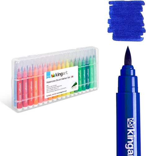 Miniatura 10 de KINGART Rotuladores de acuarela de punta de pincel con estuche, 12 colores, barril ancho para una fácil sujeción, tinta no tóxica a base de agua