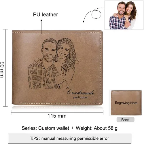 Miniatura 2 de SimpleQ Billetera personalizada con nombres grabados para hombres, billetera con fotos personalizada, billetera plegable casual, regalos para papá