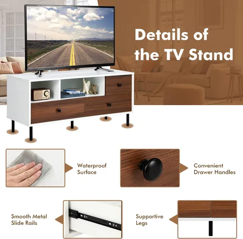 Miniatura 4 de GOFLAME Soporte de TV para TV de hasta 50 pulgadas, moderno centro de entretenimiento con 3 cajones y 2 estantes de almacenamiento abiertos, mueble