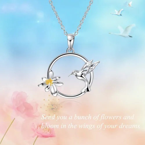 Miniatura 6 de WINNICACA Collar de plata de ley para mujeres y adolescentes diseño de colibrí de loto regalo de cumpleaños