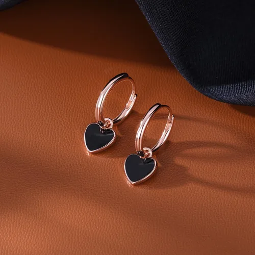 Miniatura 5 de SLUYNZ Aretes de aro de plata de ley 925 con forma de corazón negro para mujeres y adolescentes de 0.6 in