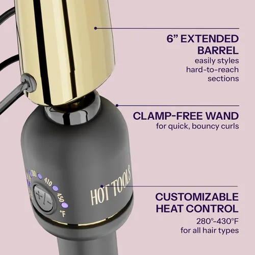 Miniatura 4 de HOT Tools Varita rizadora ovalada de barril extendido de oro de 24 quilates para rizos con volumen Sin abrazadera para un peinado rápido y fácil