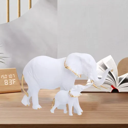 Miniatura 2 de Estatua de elefante de resina, escultura de elefante Feng Shui, adorno de animal para decoración de boda, oficina en casa, oro blanco derecho