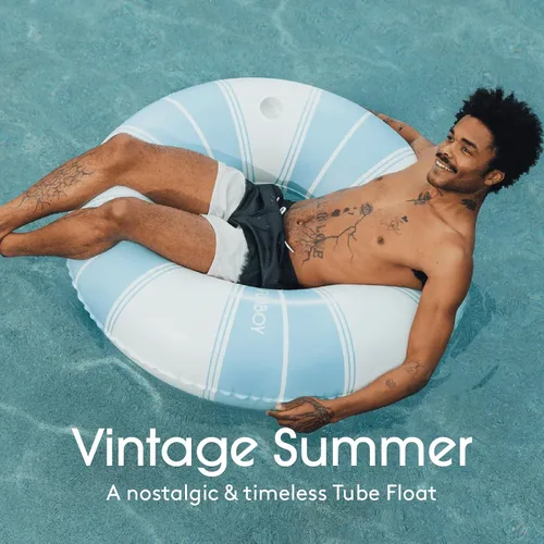 Miniatura 2 de FUNBOY Giant Vintage Stripe Inflatable Pool Float with Cup Holder 48" Pool Float for Adults Inner Tube Pool Toys Swim Rings Swimming Pool